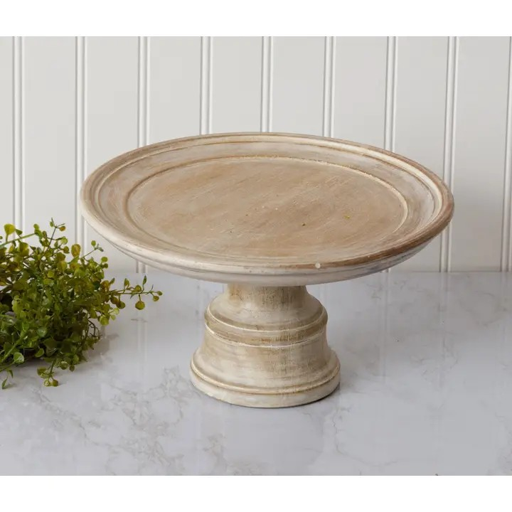 white washed cake stand