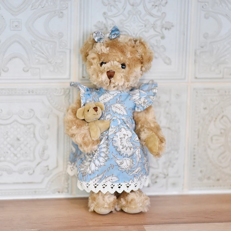 teddy with cornflower blue dress