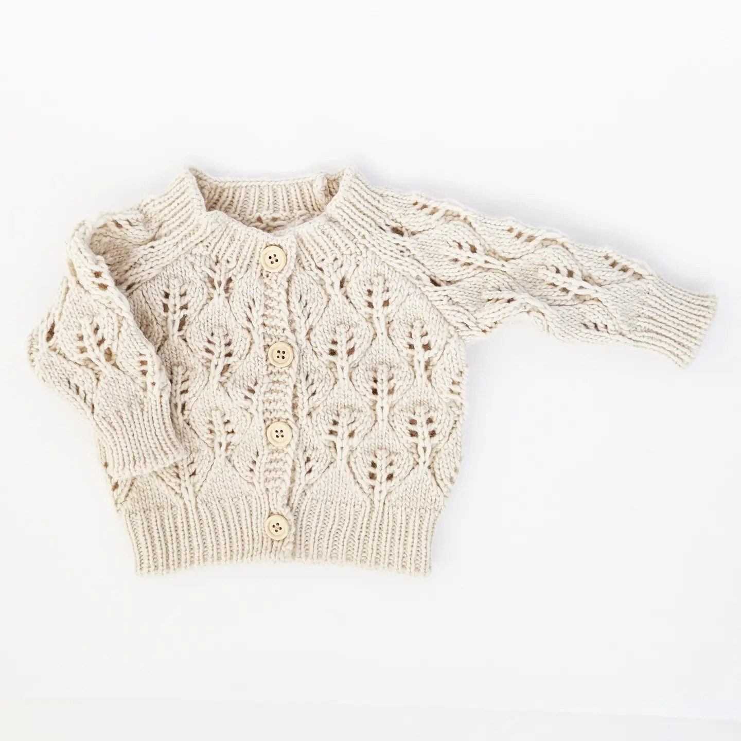 leaf lace baby cardigan in natural
