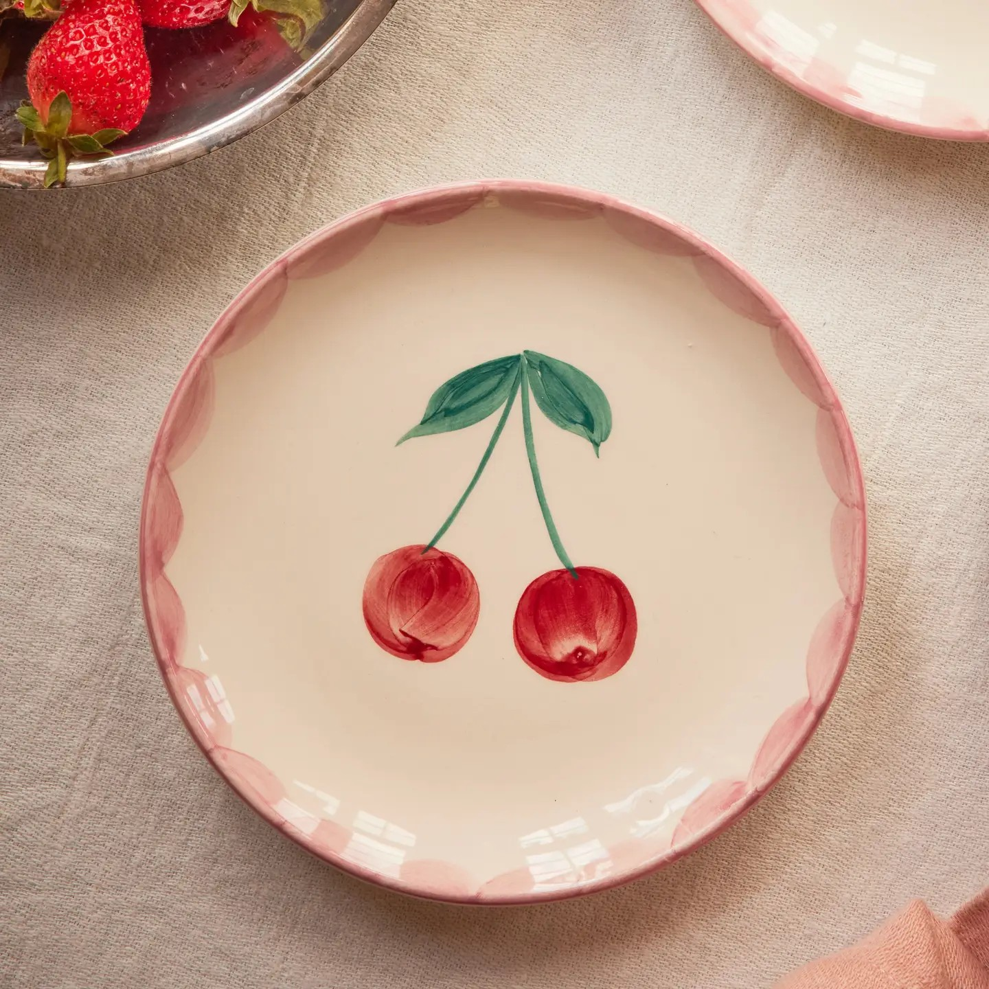 hand-painted ceramic cake plate - cherries