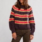 frankie cable striped pullover in chocolate combo