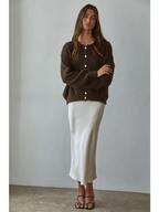 round neck cardi in dark chocolate