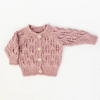 leaf lace baby cardigan in rosy pink