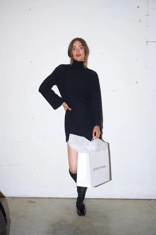 the anette brushed sweater dress in black