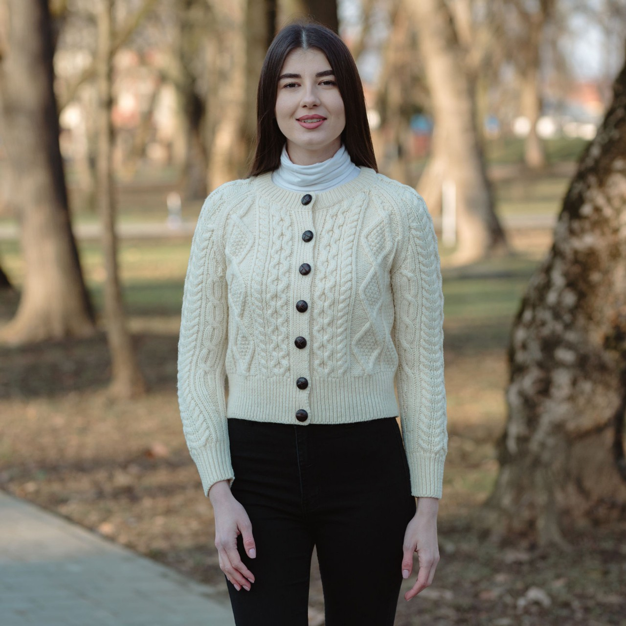 cable cardigan in natural