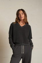 zuri reverse fleece v neck sweatshirt