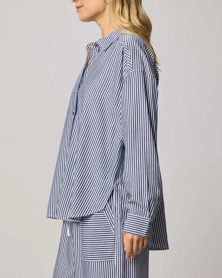 ella stripe button down in navy stripe