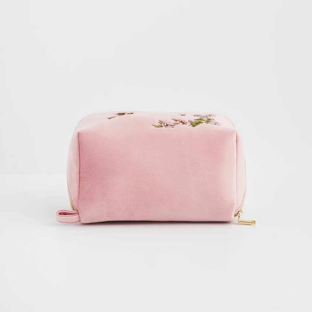 love scatter pink velvet embroidered cosmetic pouch