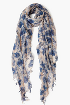 cashmere + silk scarf indigo blue french floral