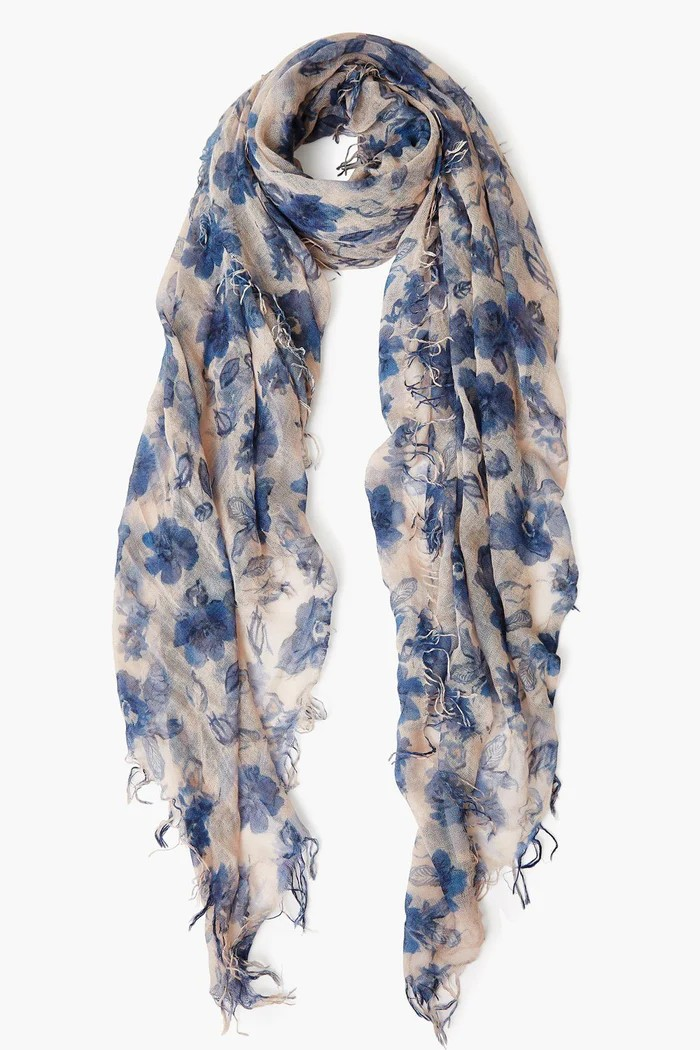 cashmere + silk scarf indigo blue french floral