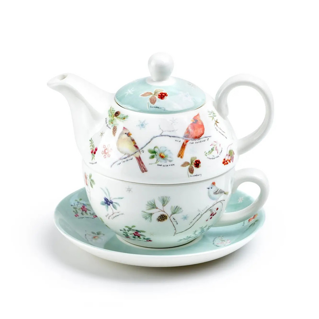 fine porcelain tea for one - winter cardinals
