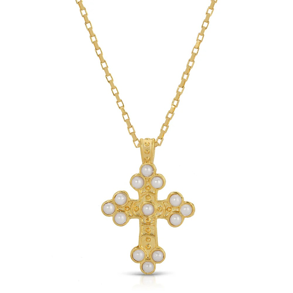 elizabeth pearl cross necklace