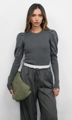 renoa puff sleeve ribbed knit top