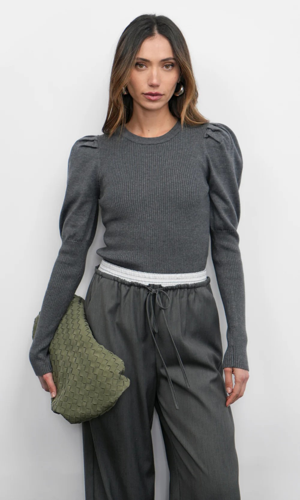 renoa puff sleeve ribbed knit top