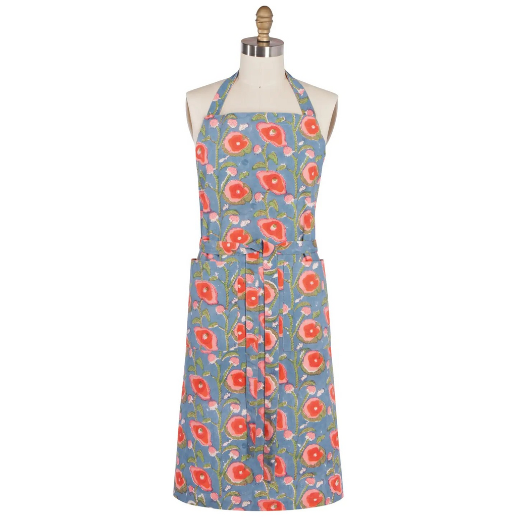 poppy block print apron