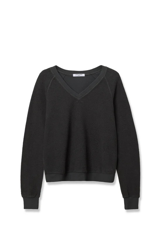 zuri reverse fleece v neck sweatshirt