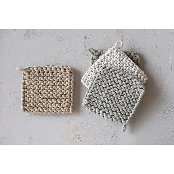 cotton crochet pot holder, natural