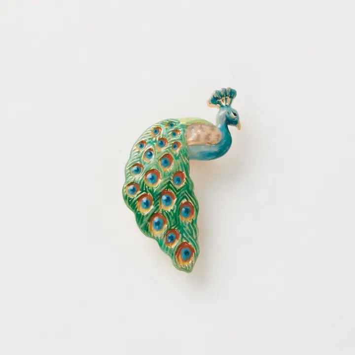 enamel peacock brooch
