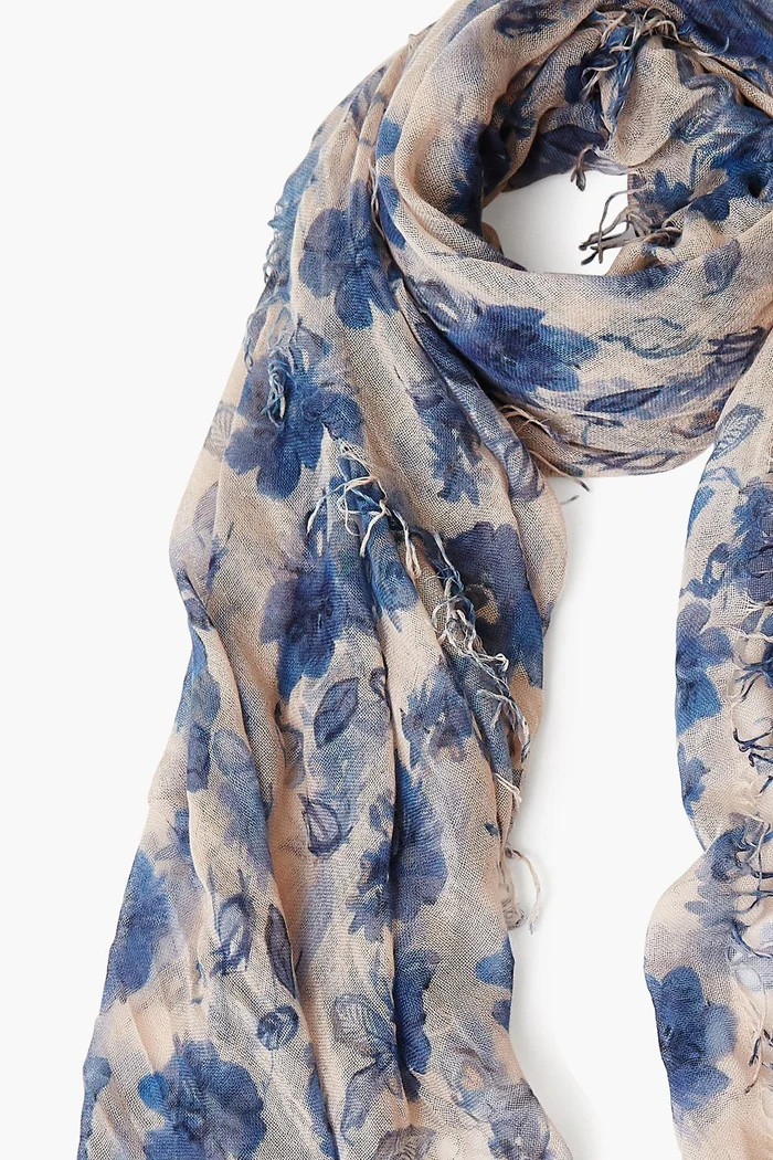 cashmere + silk scarf indigo blue french floral