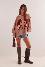 graphic camden pullover in mirrored horses