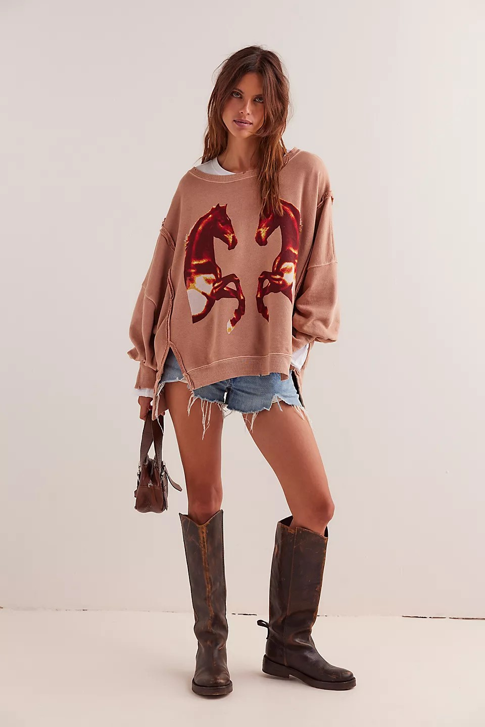 graphic camden pullover in mirrored horses