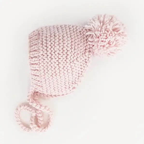 garter stitch baby bonnet - blush