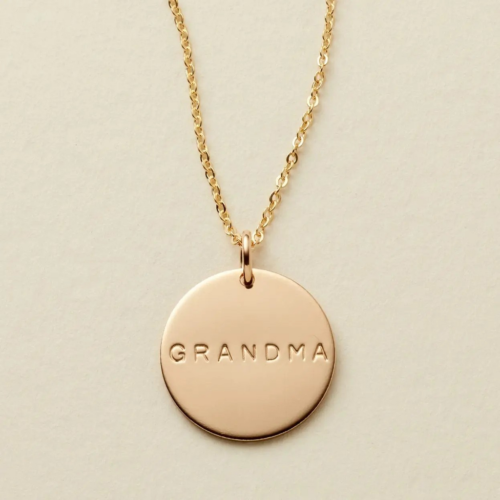 gold filled disc pendant - grandma