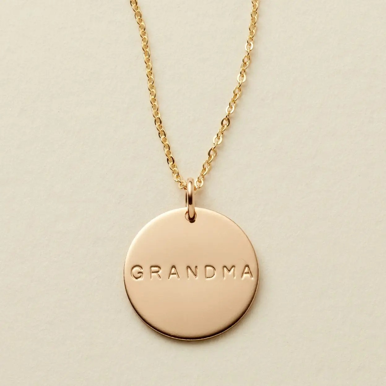 gold filled disc pendant - grandma