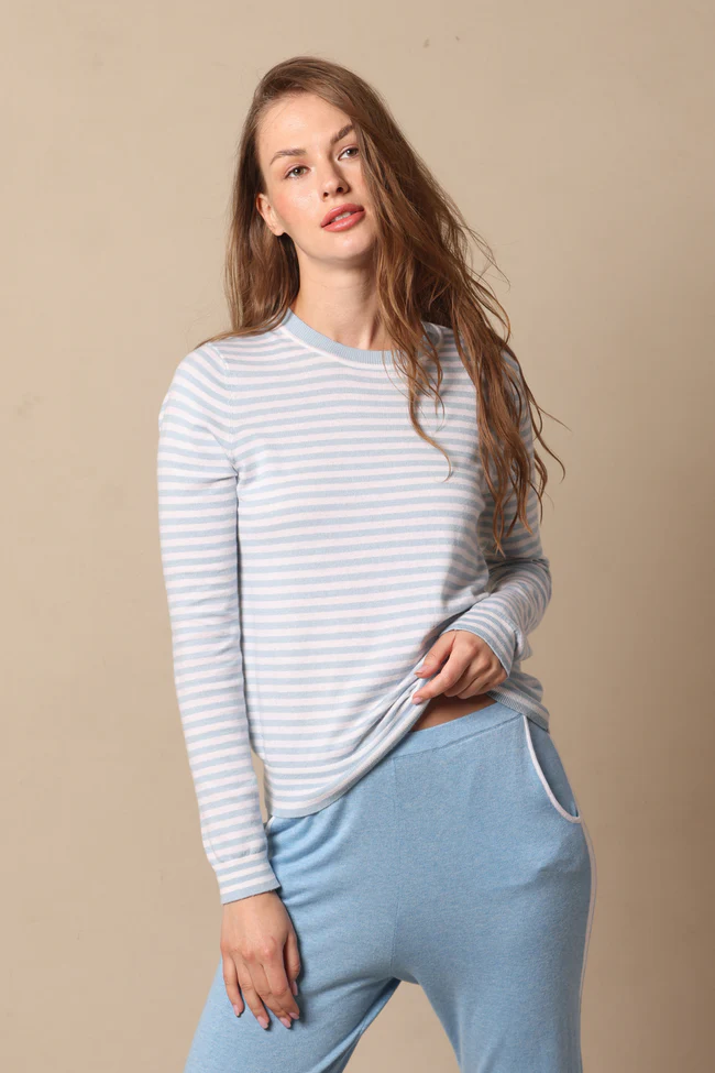 supima cotton cashmere long sleeve in heaven stripe