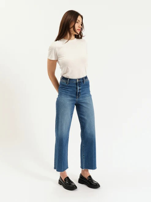 pleaser high rise wide ankle in indigo wave