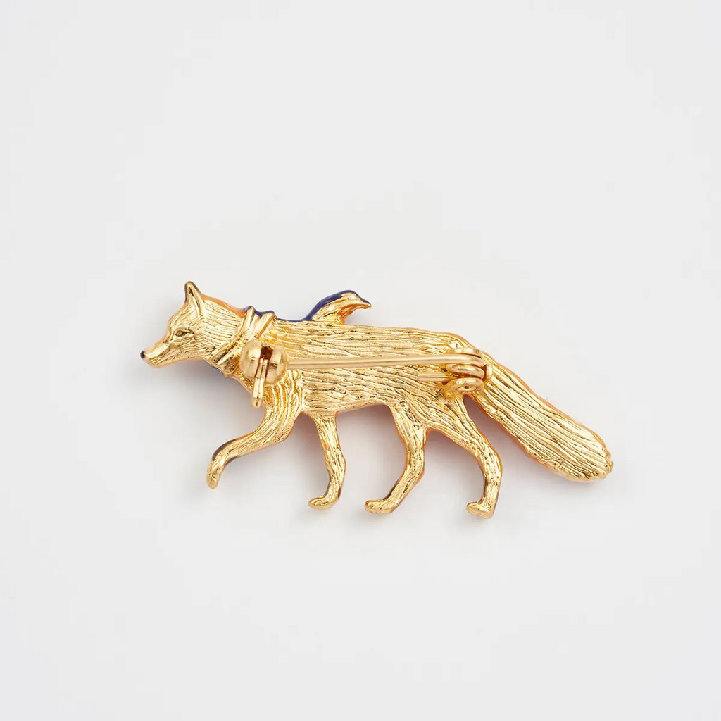 cozy fox enamel brooch
