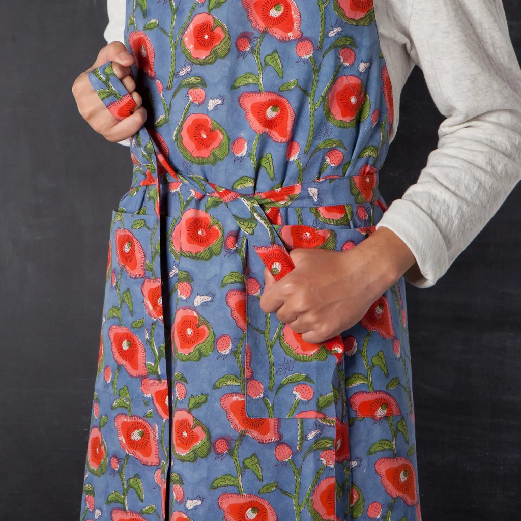 poppy block print apron