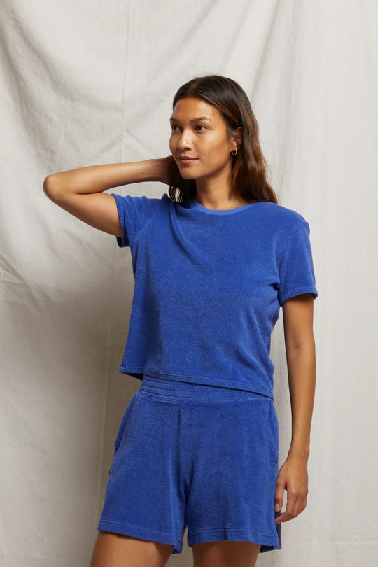 emily loop terry shorts in violet blue