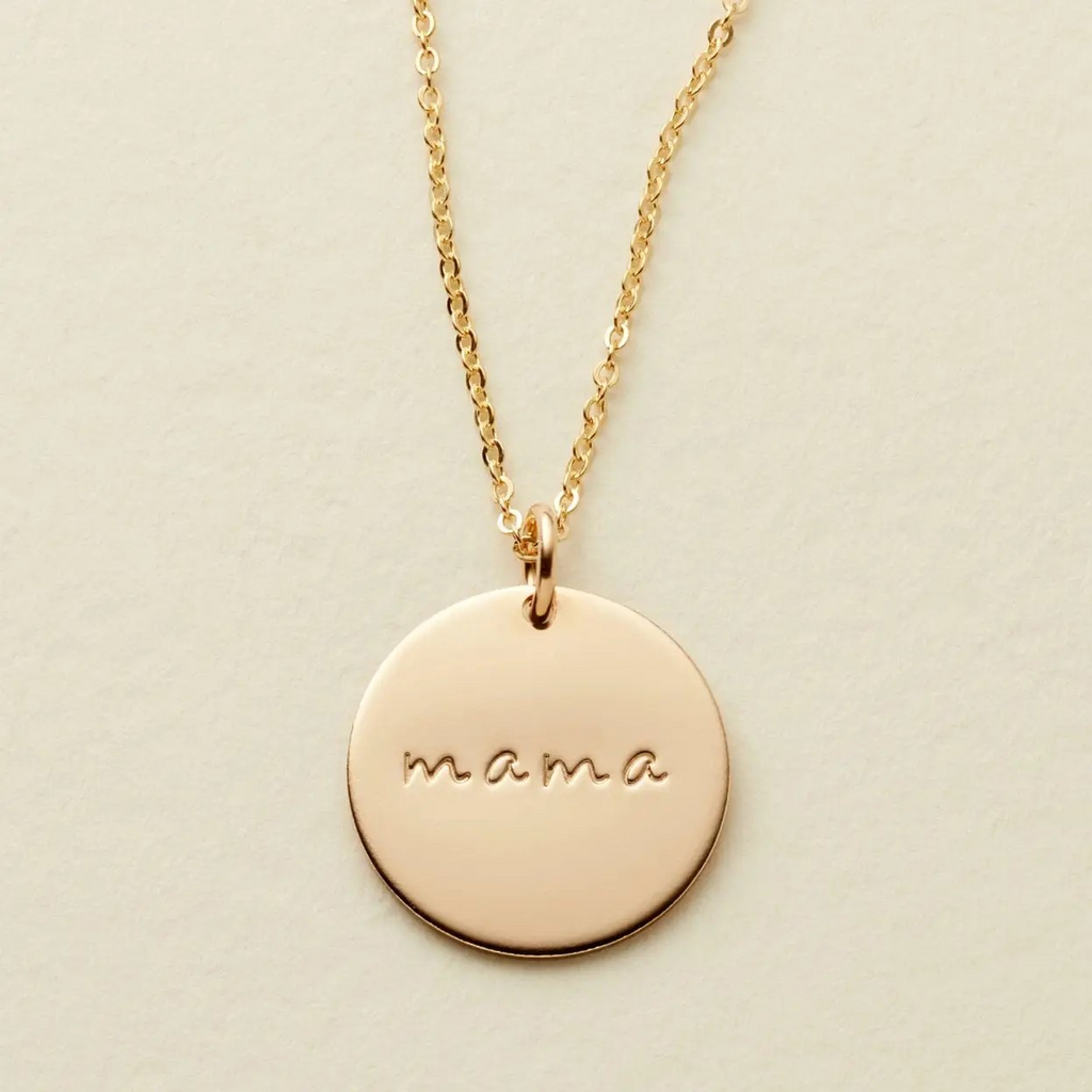 gold filled disc pendant - mama