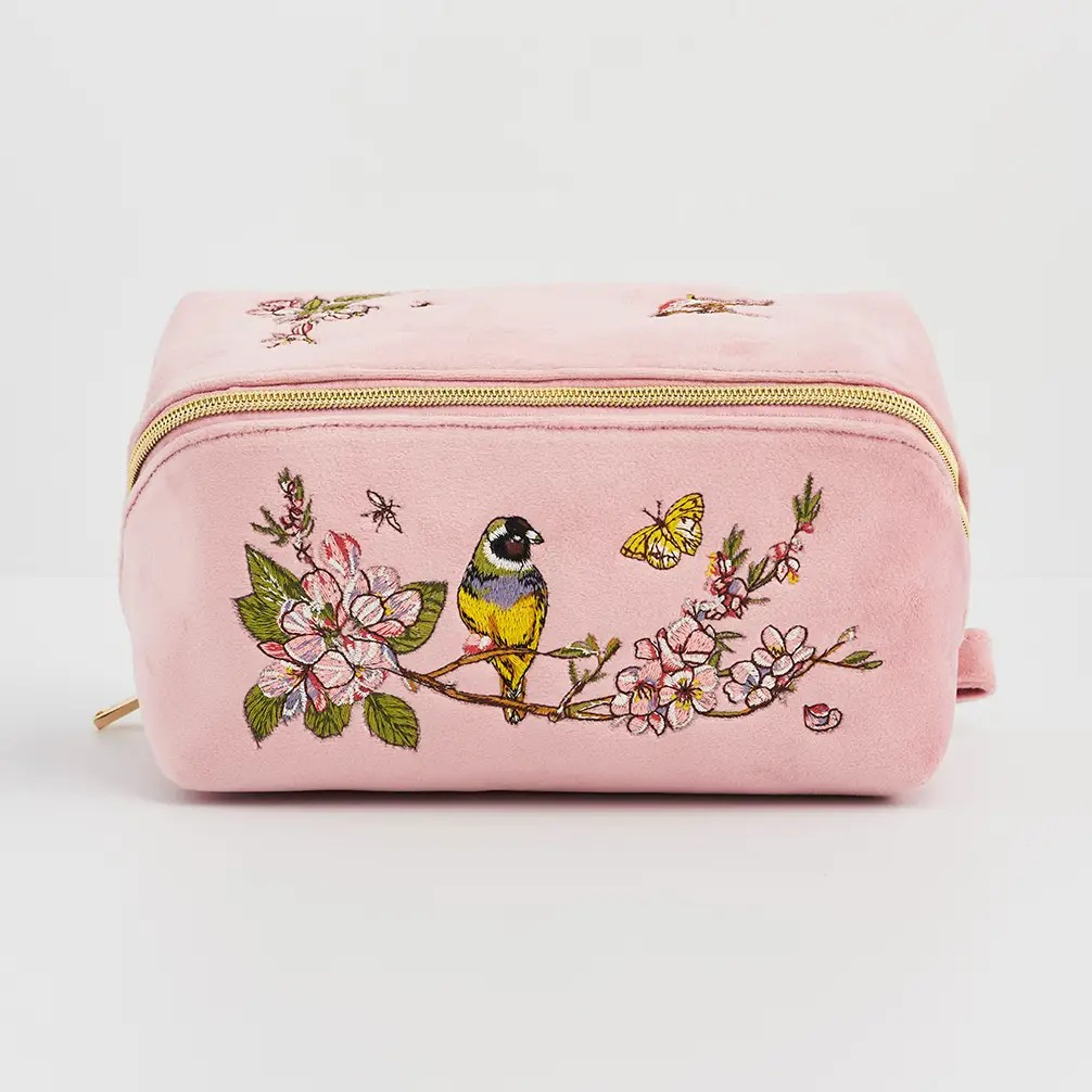 love scatter pink velvet embroidered cosmetic pouch