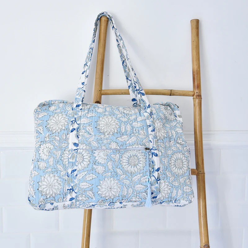 quilted tote bag - cornflower blue
