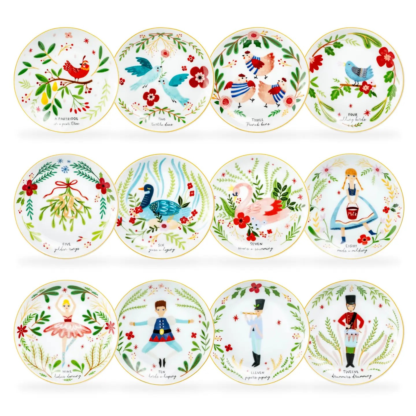 12 days of christmas fine porcelain appetizer plate set