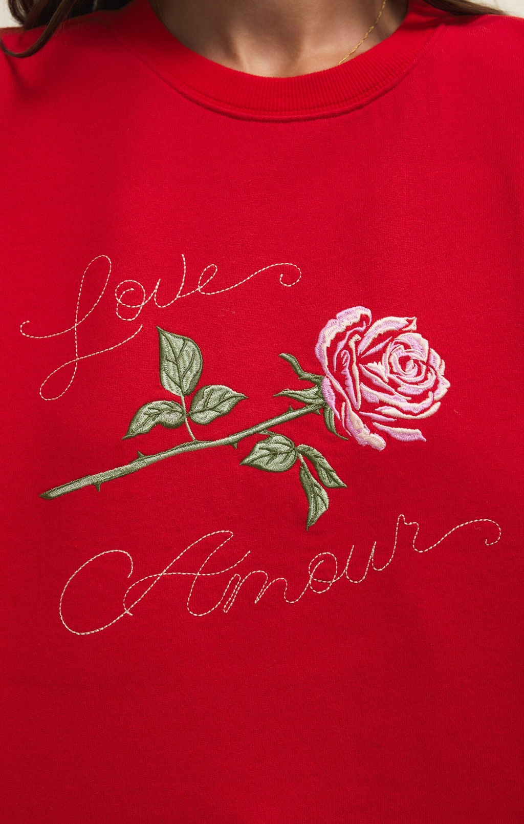 first date sweatshirt in kiss me red