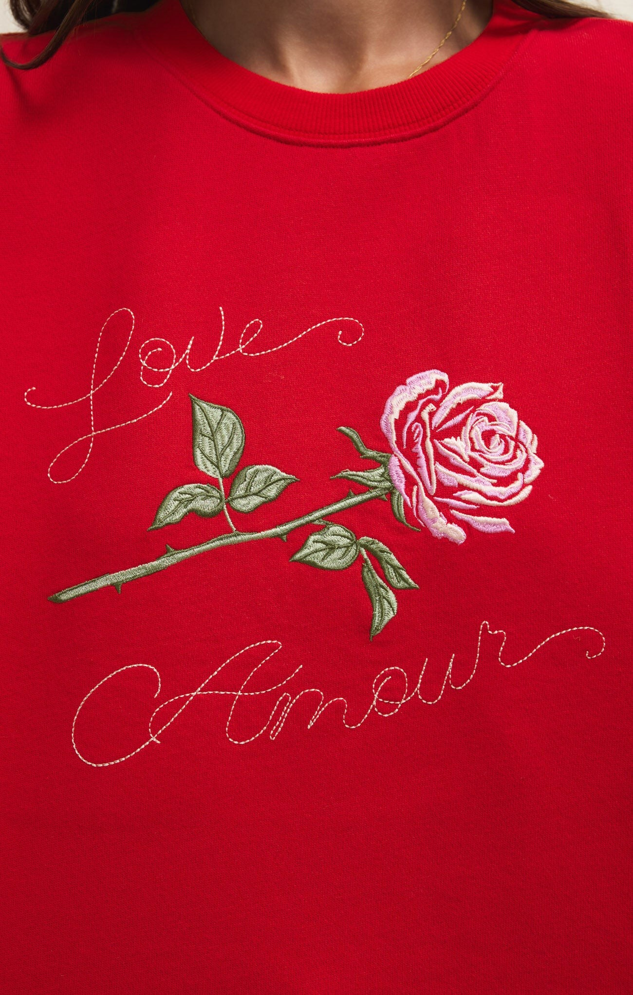 first date sweatshirt in kiss me red