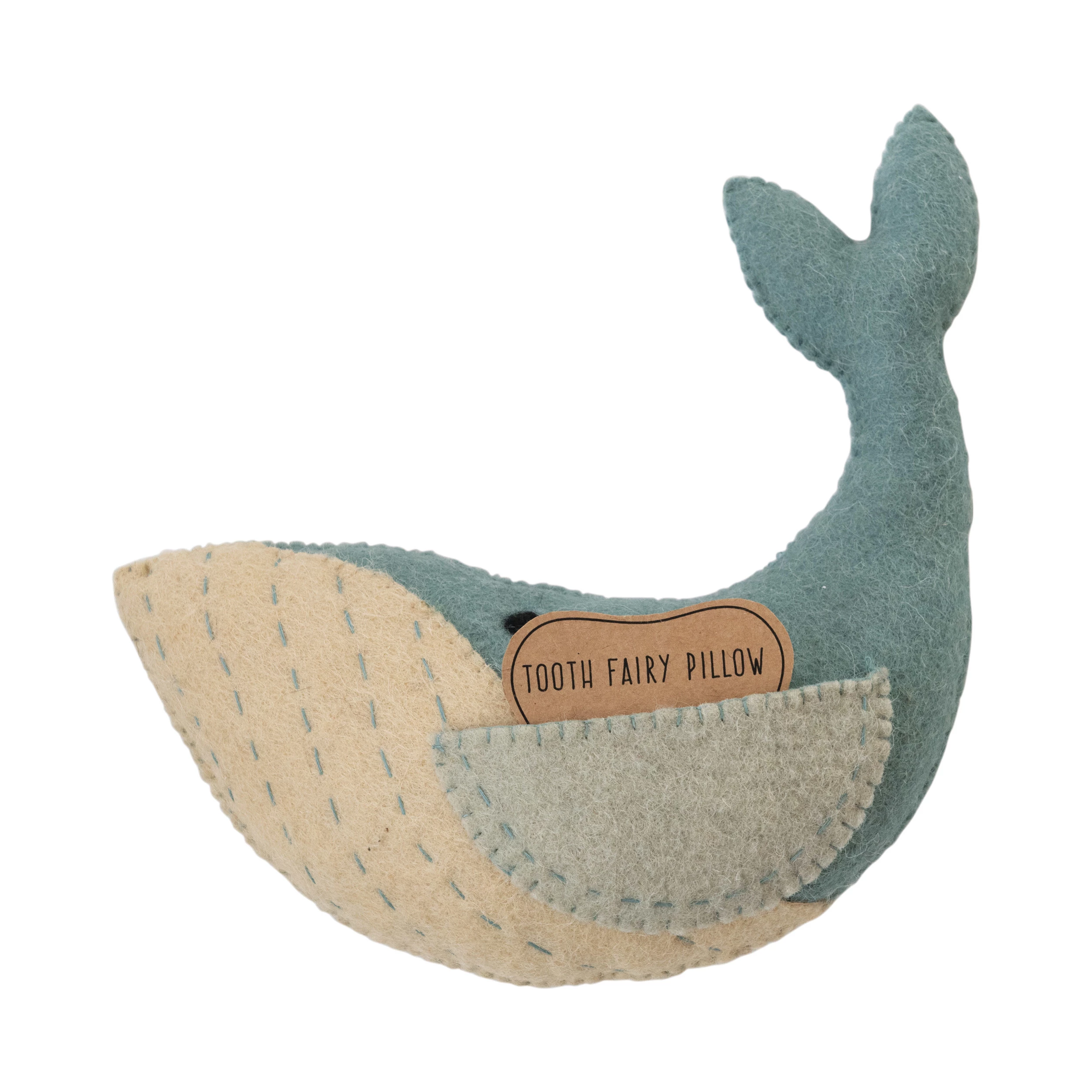 wool whale tooth fairy pillow