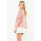 puff sleeve gingham blouse