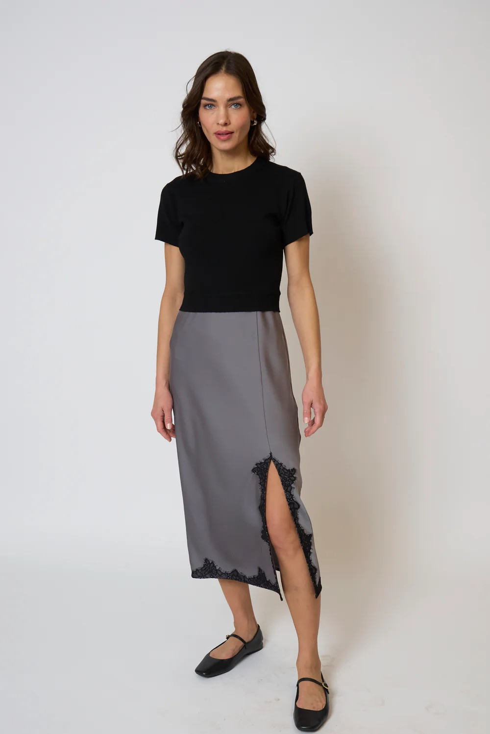 lace pullover dresses London Times Women's Lace Sleeve Knit Sheath Dress - Black