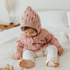 leaf lace baby cardigan in rosy pink