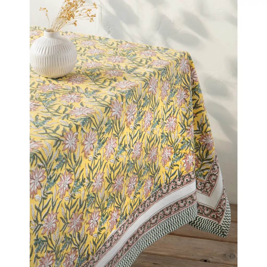 clematis block print tablecloth
