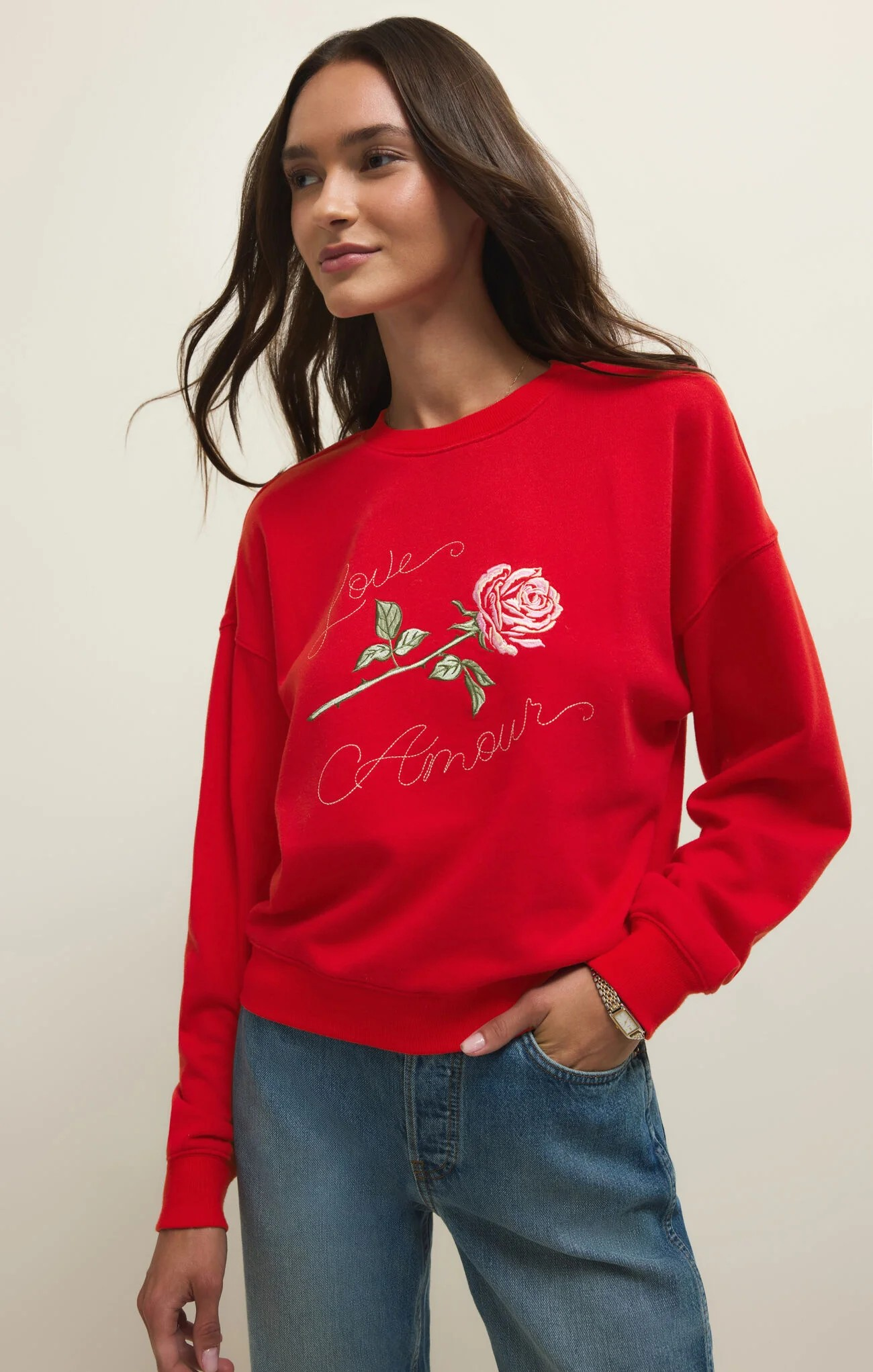 first date sweatshirt in kiss me red
