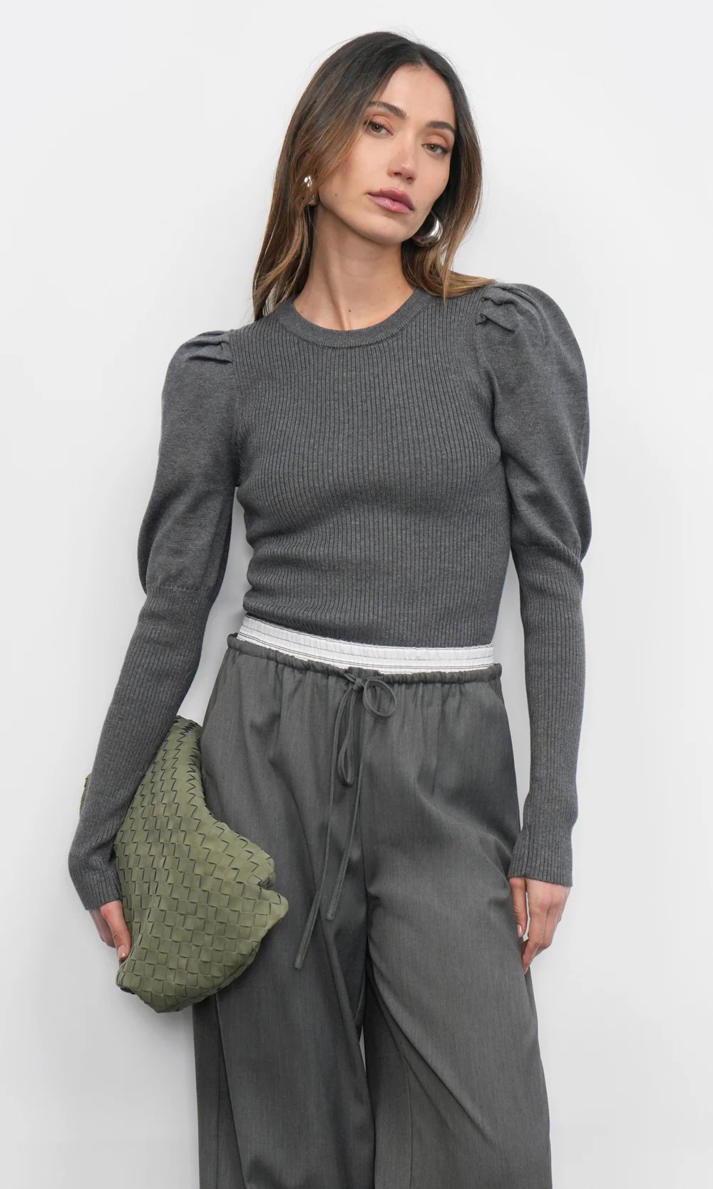 renoa puff sleeve ribbed knit top