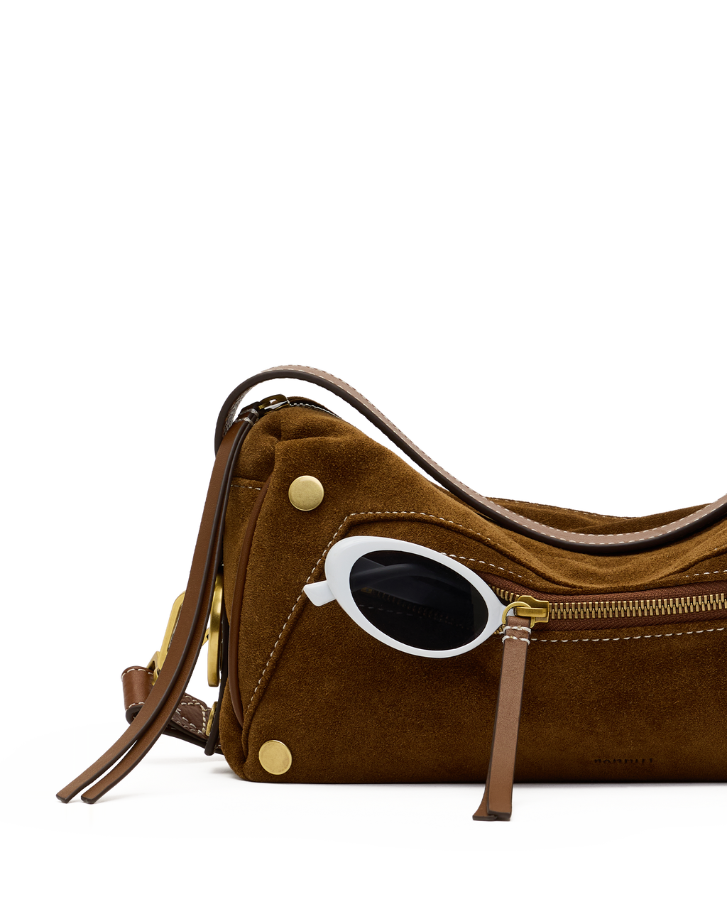 doxie medium in cinnamon suede & antique gold