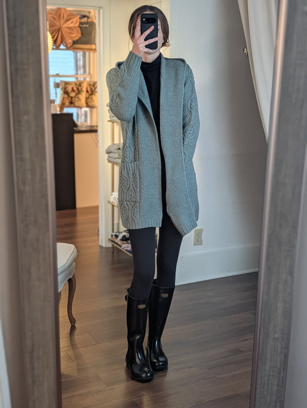 hooded cardigan in lagoon