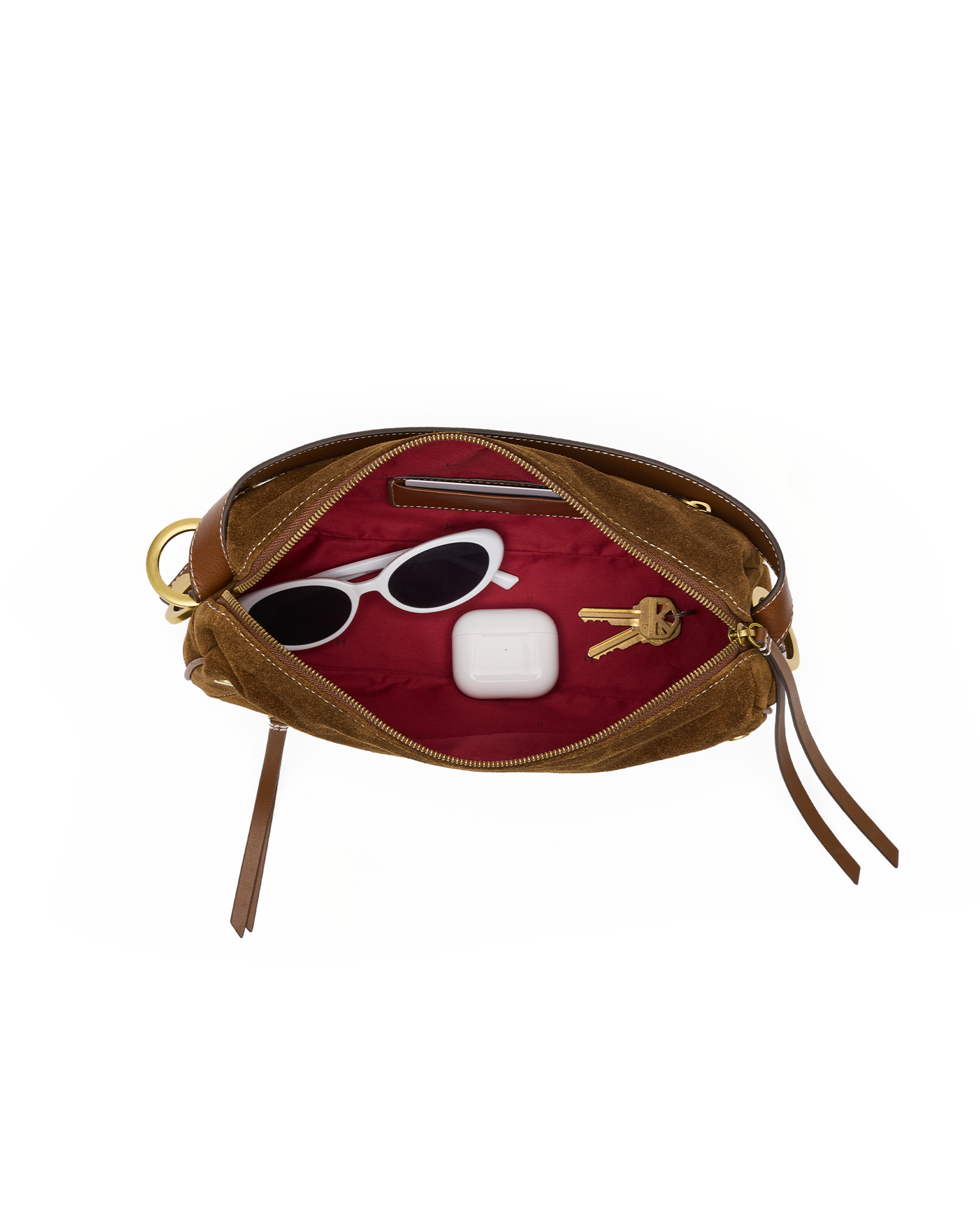 doxie medium in cinnamon suede & antique gold