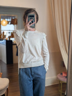 supima cotton cashmere striped crew with ruffle